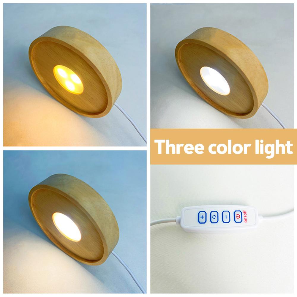 Wood Round LED Night Light Base Art Display Holder USB Lamp for Crystals Glass Ball Resin Art Decoration 100mm