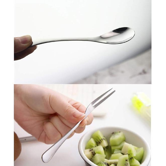 VANRA 5in 4-Piece Flatware Set - Silver Stainless Steel - 2 Forks and 2 Spoons - Salad, Teaspoon, Cocktail, Coffee, Serving, Appetizer