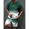 Heren Zomer Casual T-shirt en Korte Broek Set Verloop Letterpatroon Sportieve Tweedelige Set Stedelijke Mode Casual Trend Set