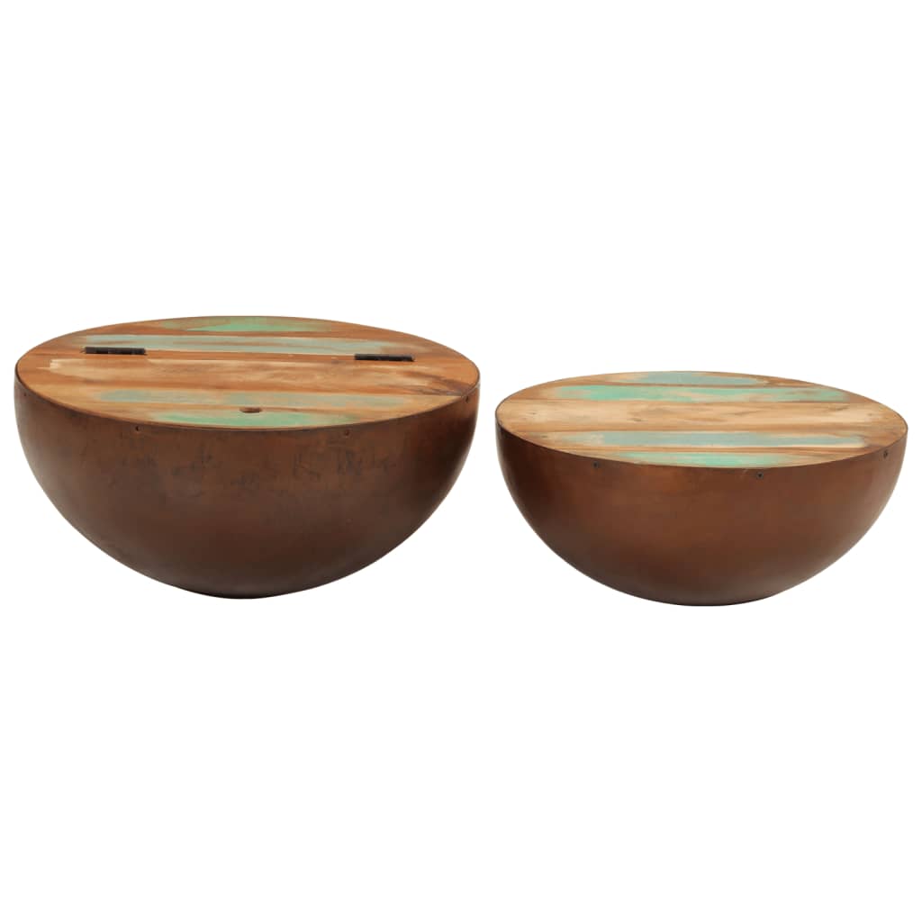  Bowl-shaped Coffee Tables, Set of 2, Solid Reclaimed Wood
