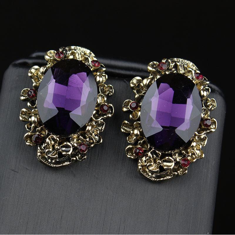 2026 European and American Retro Crystal Gemstone Stud Earrings Fashion Temperament Versatile Earrings Simple Ear Jewelry