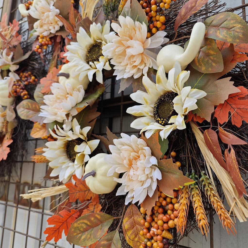 Lebhafter Herbstkranz mit Sonnenblumen und Beeren für die Haustür Herbstkränze für die Haustür 24 Zoll