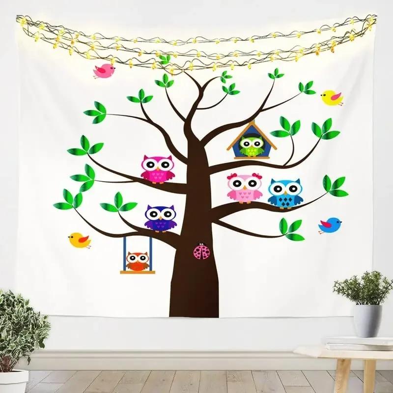 Гобелен с рисунком милой совы для офиса, гостиной, настенный гобелен для дома 100x75cm
