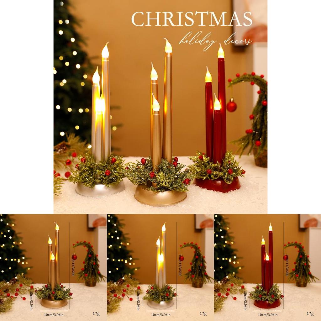 Christmas Led Electronic Candle Set With Realistic Flame For Holiday Decor