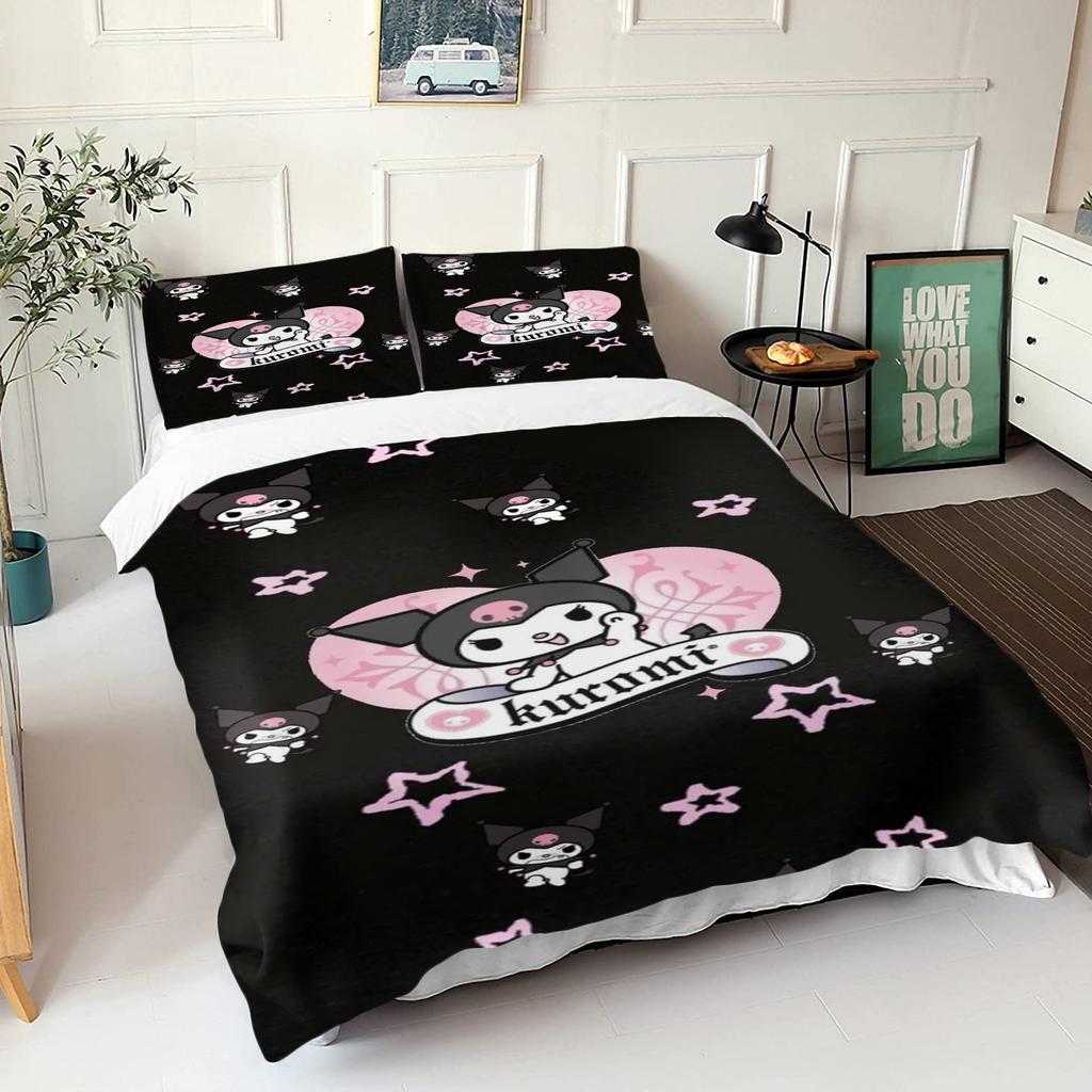 Sanrio Series Kurome 3-Piece 1 Quilt Cover One Piece Bedding Set Comforte Luxus Exquisite Birthday Gift Polyester Home Decor