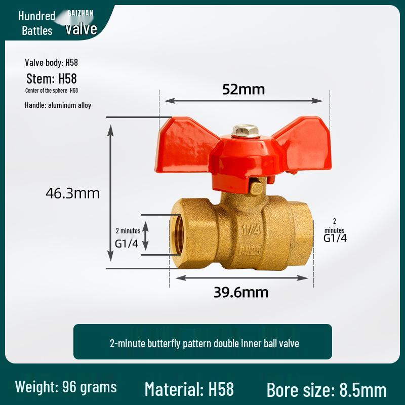 

Dual Internal Thread Ball Valve for Water Heater and Gas Pipe, Copper Switch, Sizes: 2 to 6 Points, 1 Inch