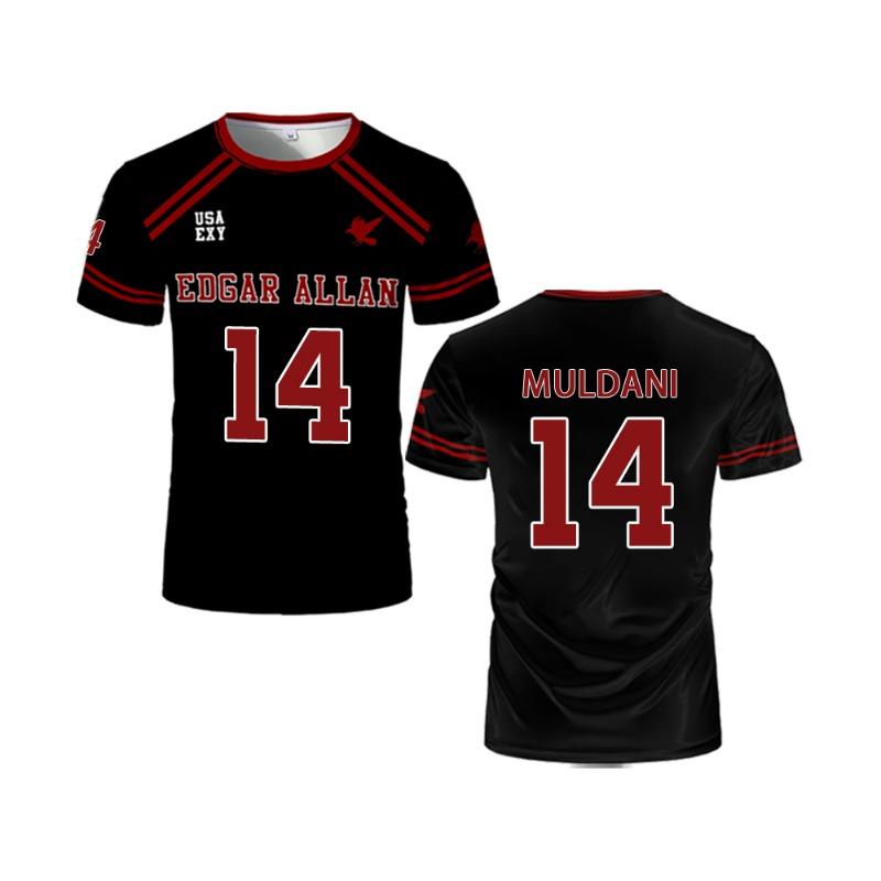 2025 Neu The Foxhole Court Edgar Allan Ravens Lacrosse Trikot Cosplay Riko Moriyama 3D T-Shirt Alles für das Spiel Kinderuniform