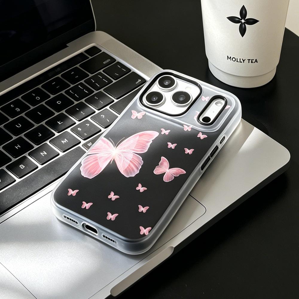 Gradual change butterfly applicable oppo huawei matte 17pro mobile phone case apple 16 niche 17promax protective case