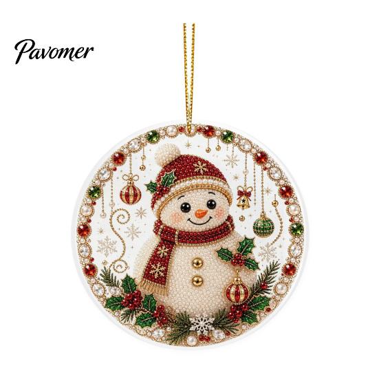 Office Holiday Decorations Christmas Acrylic Hanging Ornament, 2D Flat Double Side Printed Ornaments Santa Snowman Pendant for Tree Window,