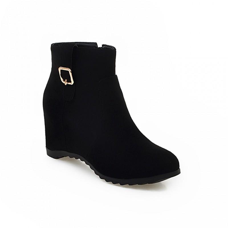 Plus Size Womens Ankle Boots Low Shaft Wedge Heel Plain