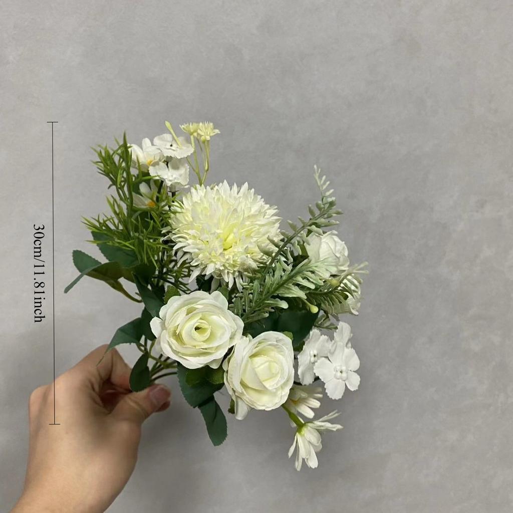 1Pc Simulated Plastic Brushed Rose Daisy Hydrangea Bouquet for Outdoor Wedding Arch Dining Table Home Bridal Bouquet Corsage Decoration