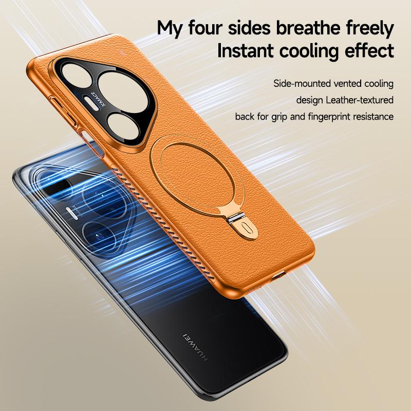 Heat Disspation 360 Rotatable Metal Stand Case For Huawei Pura 70 Ultra 80 Pro+ Plus Vegan Leather Cover Eco-Friendly Shell