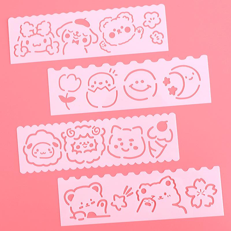 Cute Cartoon Hand-Painted Hollow Newspaper Template & DIY Drawing Ruler Set for Kids