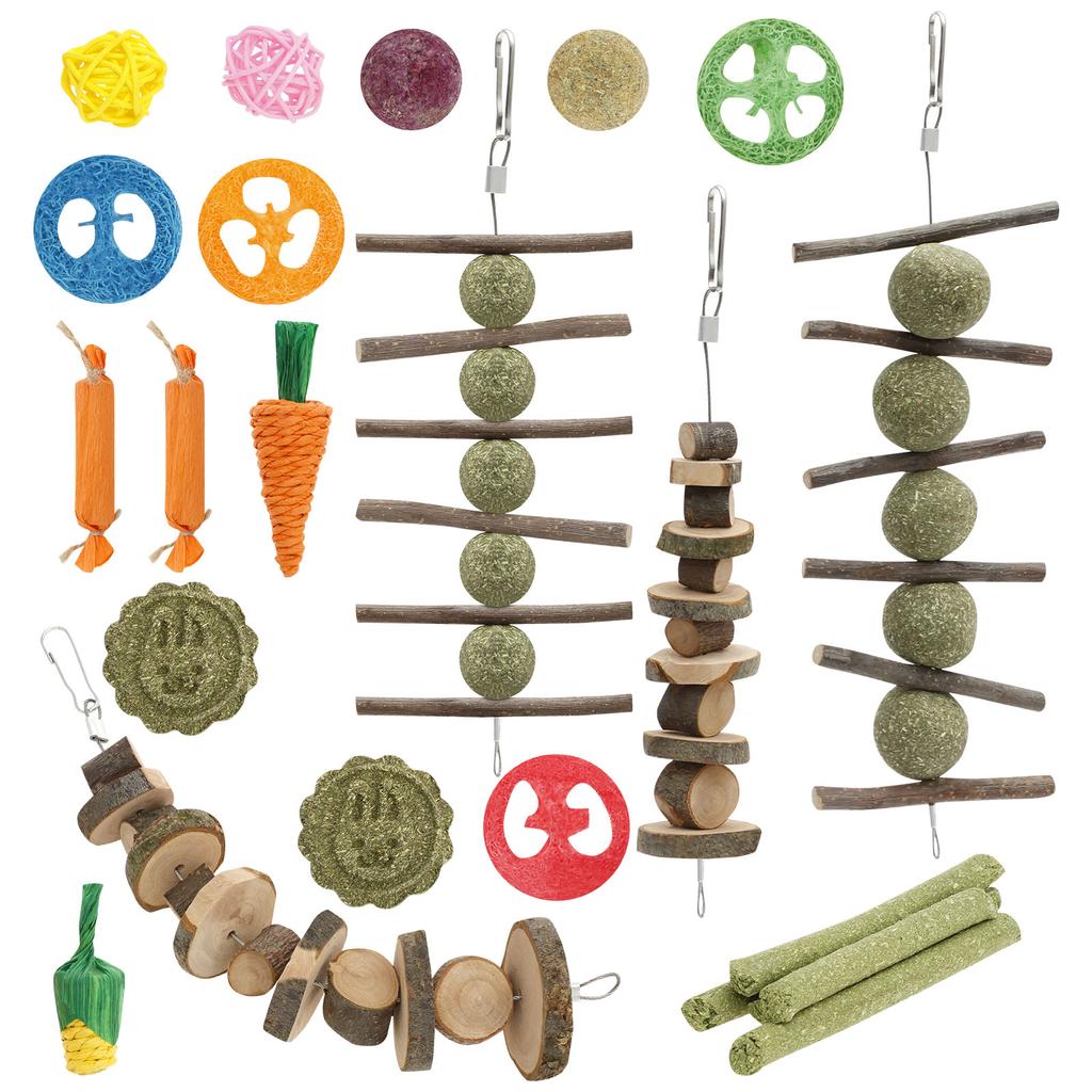 Rabbit Toys Set Safe Versatile Rabbits Hamster Chew Toys Kit Solid Small Wood Boredom Breakers Set for Your Pet Bunny Usage