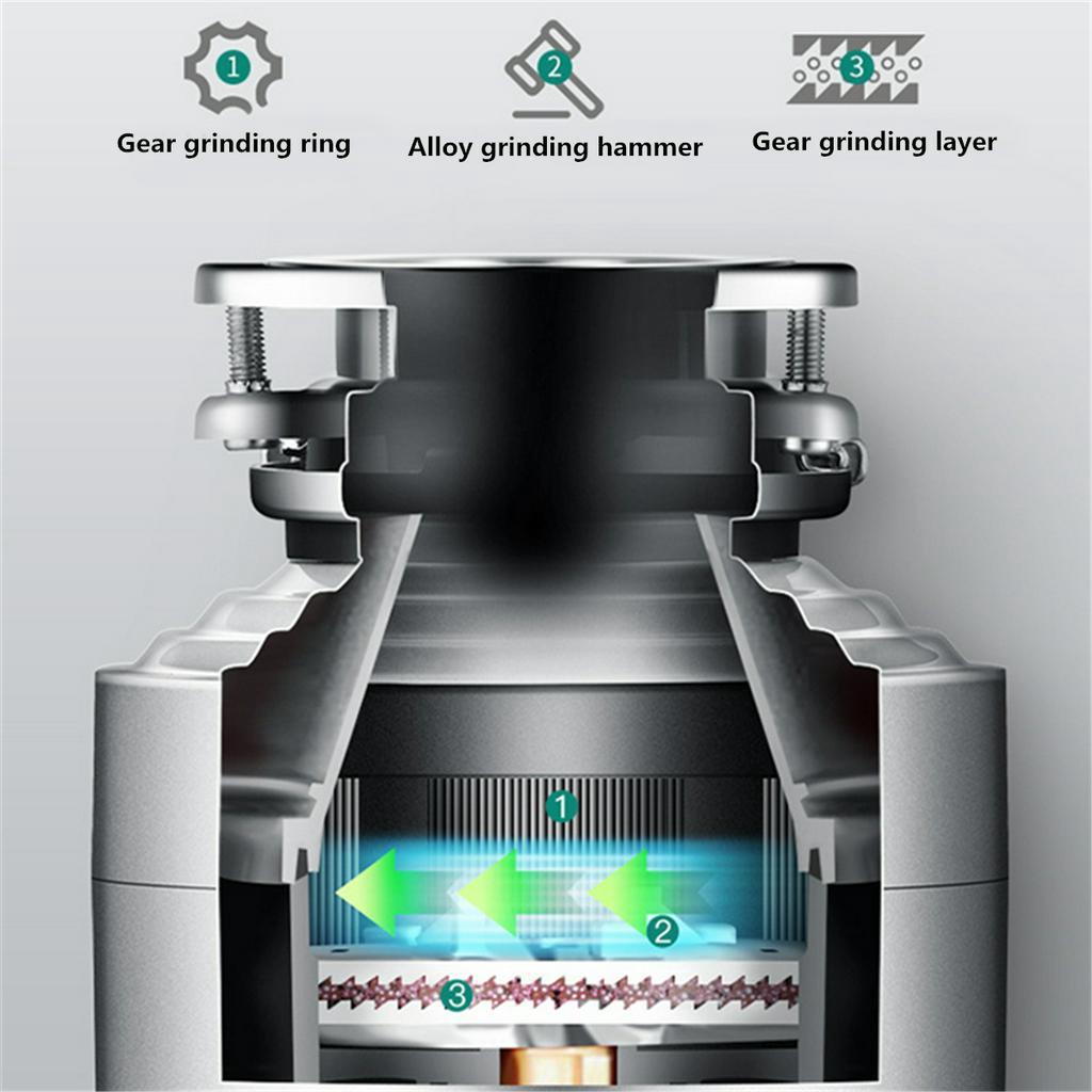 Home Kitchen 1HP Garbage Disposal Continuous Feed Food Waste Machine 630w 220v