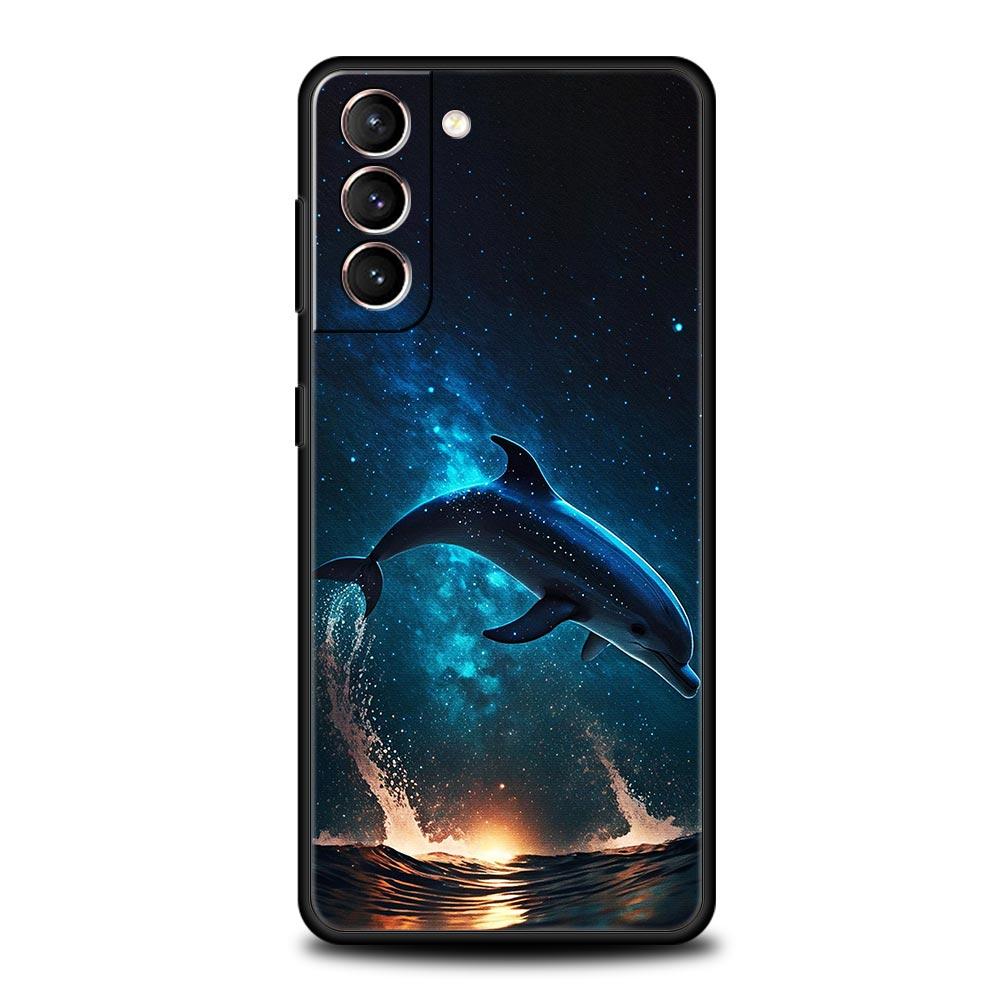 Ocean Animal Dolphin Phone Case For Samsung Galaxy S26 Ultra S25 Plus S24 FE S23 S22 5G S21 S20 Cover Black Soft