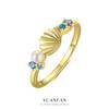 925 Sterling Silver 18k Gold Plated Pearl Shell Ocean Zircon Fine Ring for Girl Women