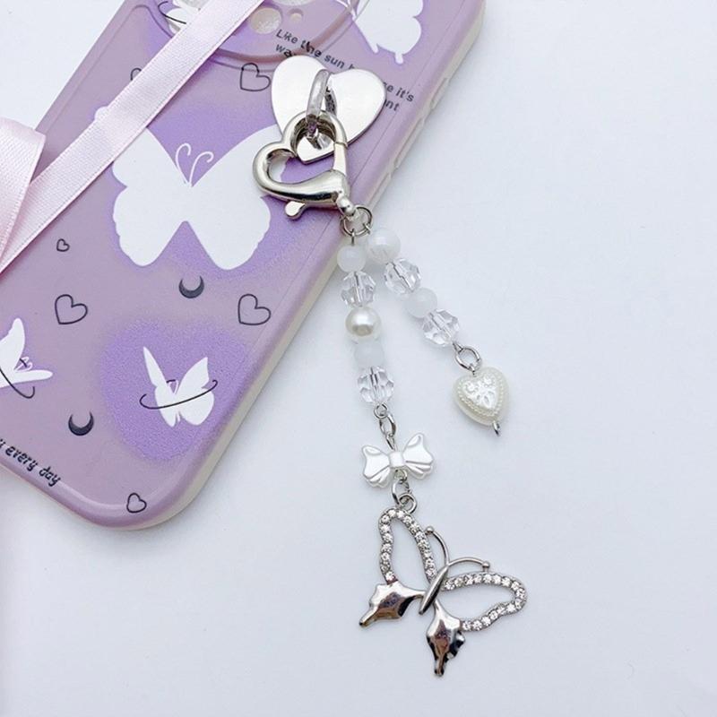 Fashion Star Bowknot Butterfly Hanging Pendant Sweet Phone Strap Bag Decoration Portable Hanging Lanyard for Girls Women