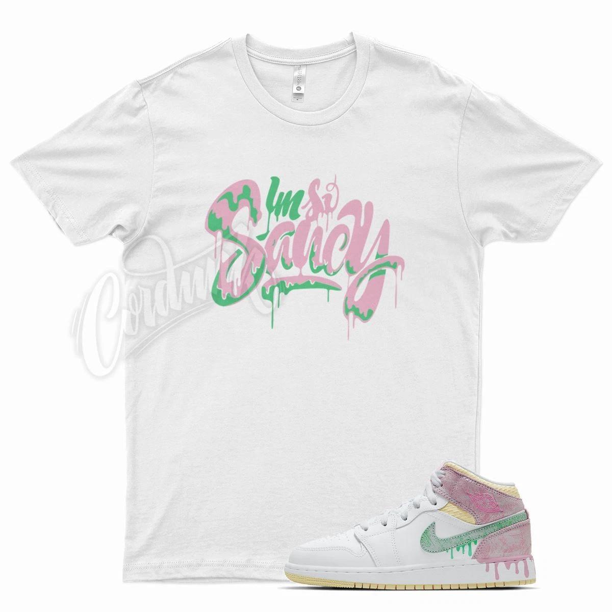 White SAUCY T Shirt for J1 1 Mid GS Paint Drip Pink Yellow Green Arctic M