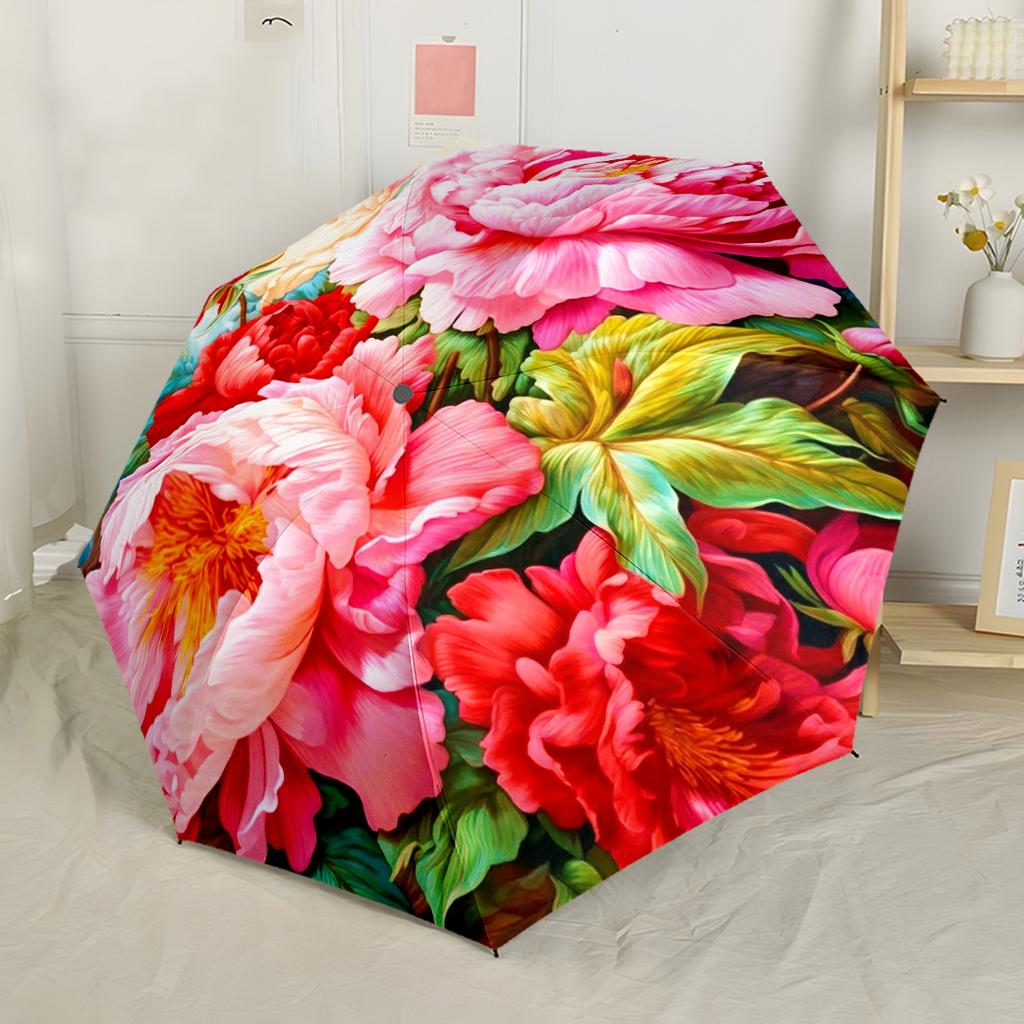 Stained Glass Carnivorous Plant Portable Automatic Umbrella Folding Umbrella with 8 Ribs Durable Plastic & Iron for Outdoor Daily Use