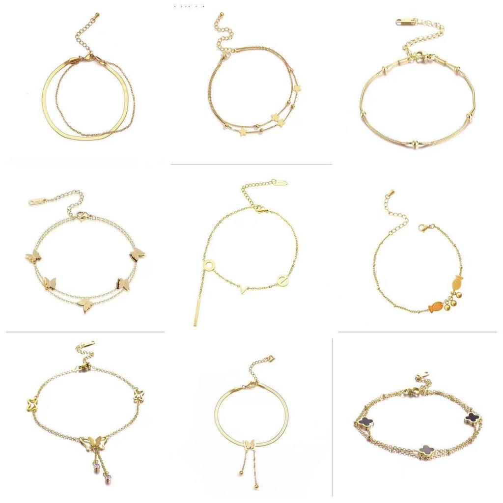 Tide Double-Layer Heart Anklet: 18K Gold-Plated Titanium Steel, Non-fading Fashion Light Luxury for Women