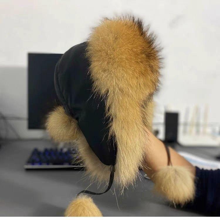 Fashionable Fake Fox Fur Winter Ski Hat with Ear Protection Outdoor Women Bomber Hats