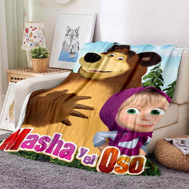 3D cartoon cute M-Masha and Bear blanket flannel home sofa bed bedroom warm portable children's gift picnic sleep soft blanket