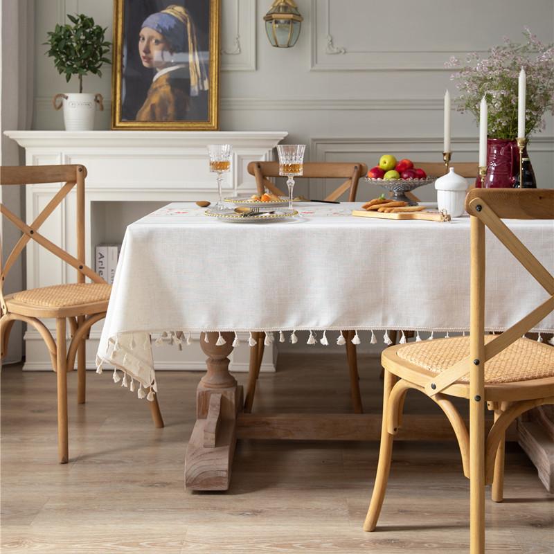 Polyester Hemp Amazon Embroidery Pastoral Small Flowers Fringed Tablecloth Rectangular Coffee Table Tablecloth Table Cloth