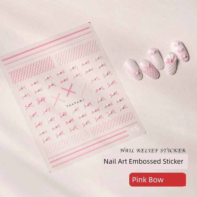 

Черно-белые бантики наклейки для ногтей дофаминовые милые трехмерные маленькие бантики жемчужный рельеф наклейка для ногтей цветочные украшения [Pink Bows 3182] Crystal Diamond Sticker