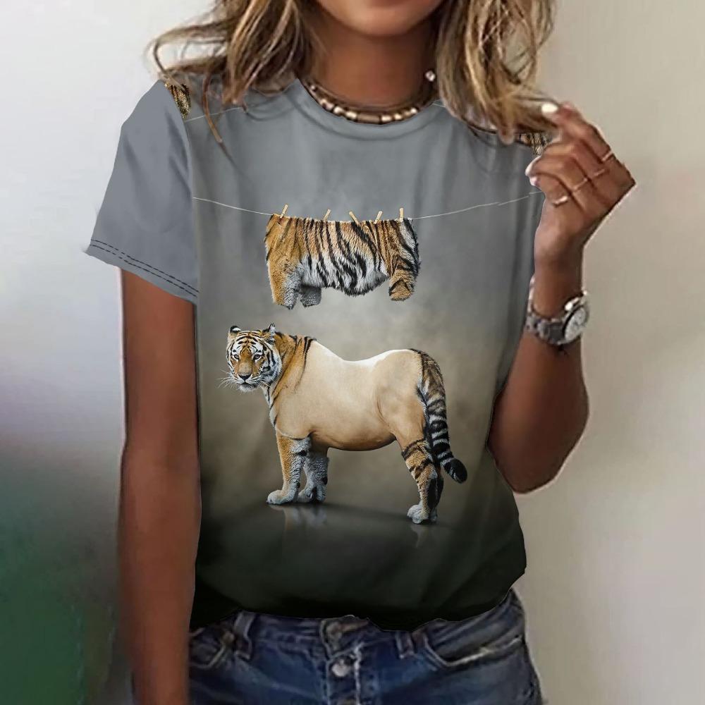 Vintage Cartoon Yak Print Tees Ladies Short Sleeve T Shirt 2025 Summer Casual Daily