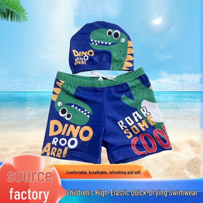 

Children s Cartoon Swim Cap and Trunks Set - Boys Flat-Leg Swimsuit 2XL [70-80 lbs]