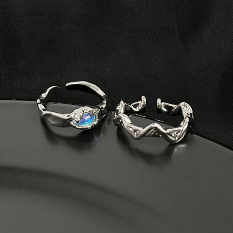 Stacking Irregular Texture Two-Piece Couple Ring Niche Frigid Wind Ring Fashion Open Ring Female
