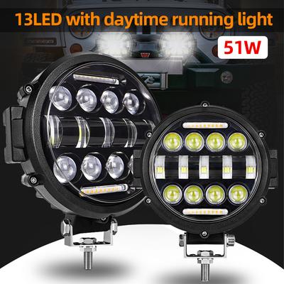 7-calowy 51W13LED Okrągły reflektor LED Super Bright Offroad LED Bar Regulowany uchwyt montażowy Światło do jazdy dziennej