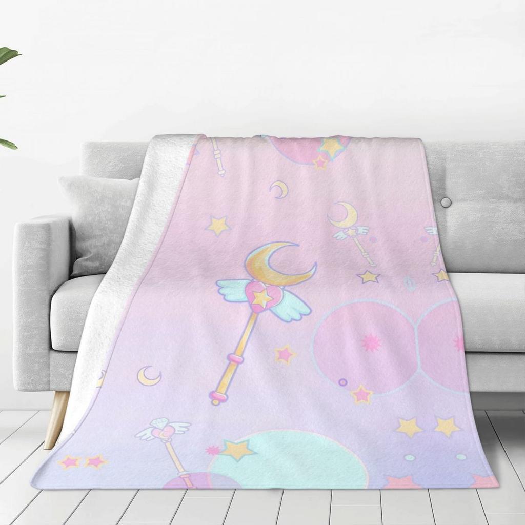 S-Sailor M-Moon Anime Kawaii Flannel Blanket Soft Warm Throw Blanket for Home Decor Airplane Travel Novelty Bedspread Sofa Bed