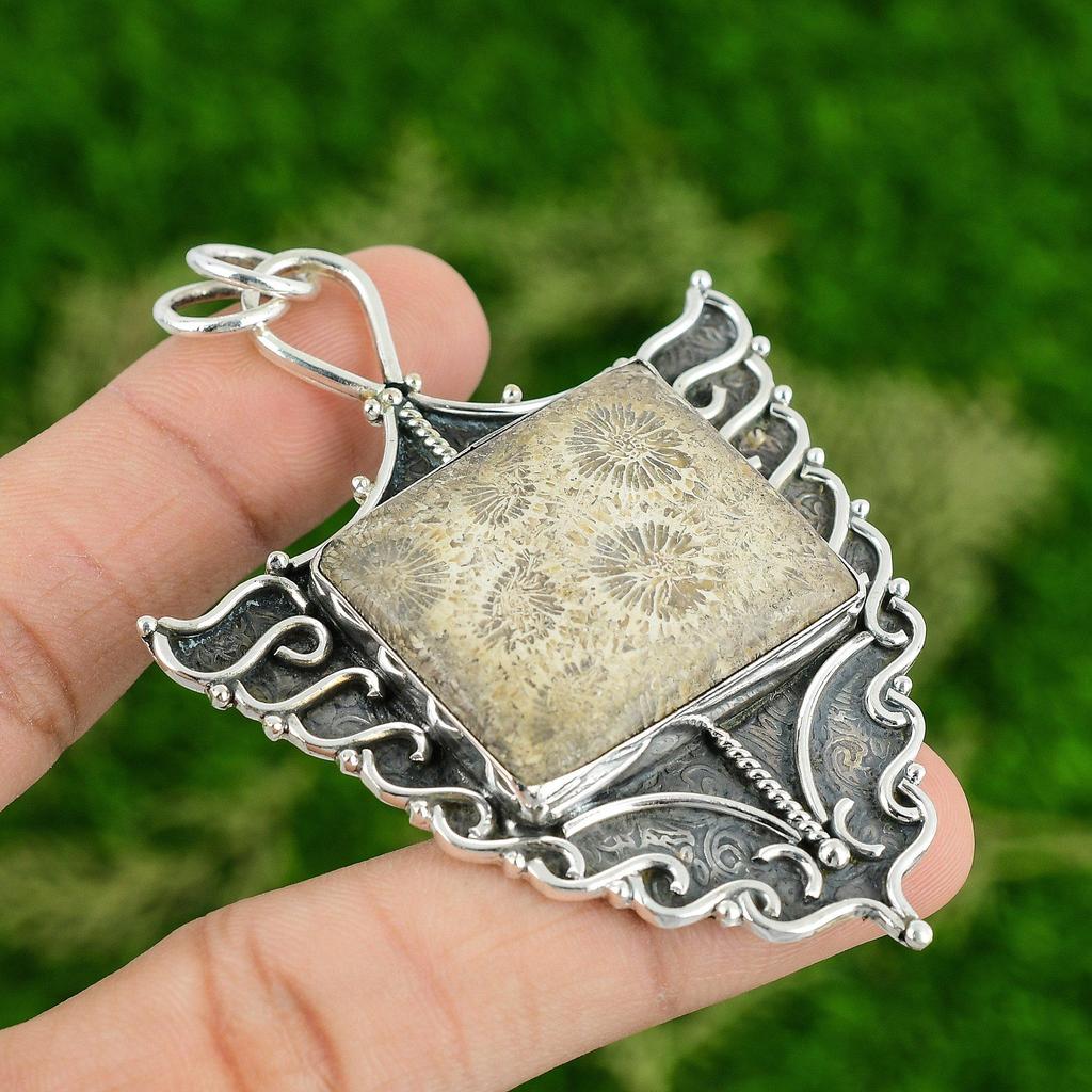 Daughters Day Sale Sterling Silver Natural Fossil Coral Birthday Pendant Jewelry