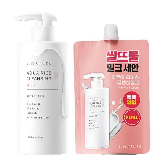 S.NATURE Aqua Rice Cleansing Milk Gentle Vegan Cleanser 280ml + Refill 100ml Set