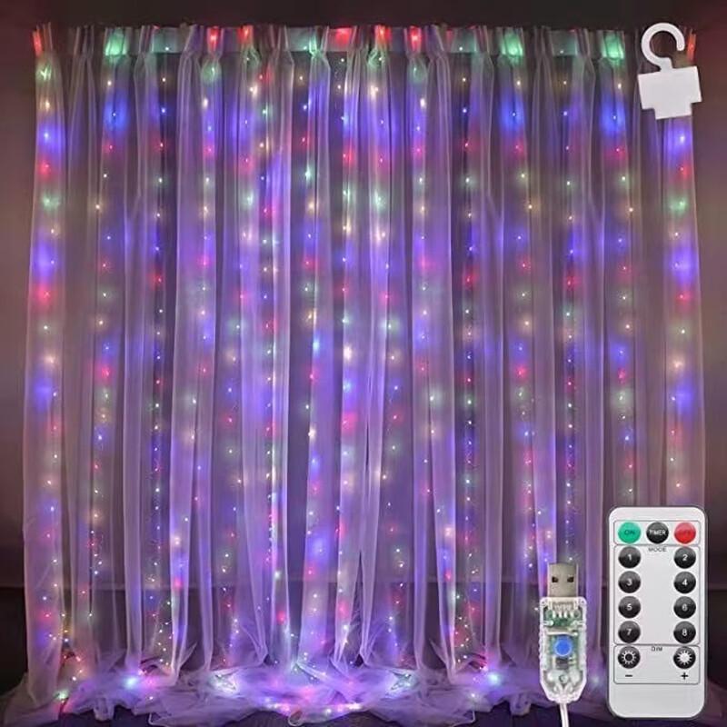 Outdoor Waterproof USB Remote Colorful Curtain String Lights