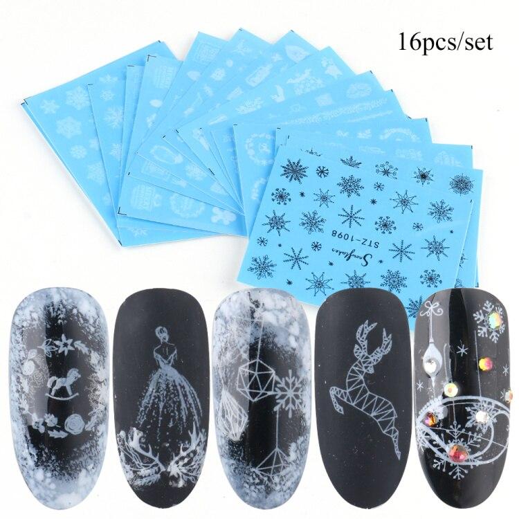 

Новинка, 16 шт., набор наклеек для дизайна ногтей, рождественский узор, переводные наклейки для воды, слайдеры, маникюр, украшения для дизайна ногтей STZ1098-1113