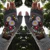 Fingerless Warm Gloves Knitted Mittens Stretchy Cartoon Embroidery Flower Mitten