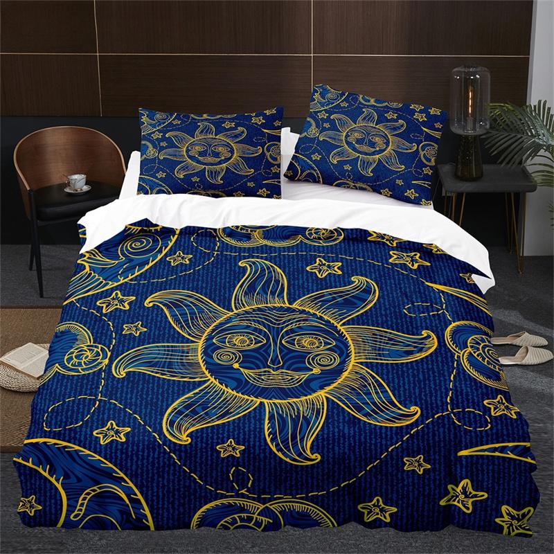 Sun Moon King Queen Duvet Cover Boho Magic Style Bedding Set for Teens Adults Golden Exotic Tribe 2/3pcs Polyester Quilt Cover