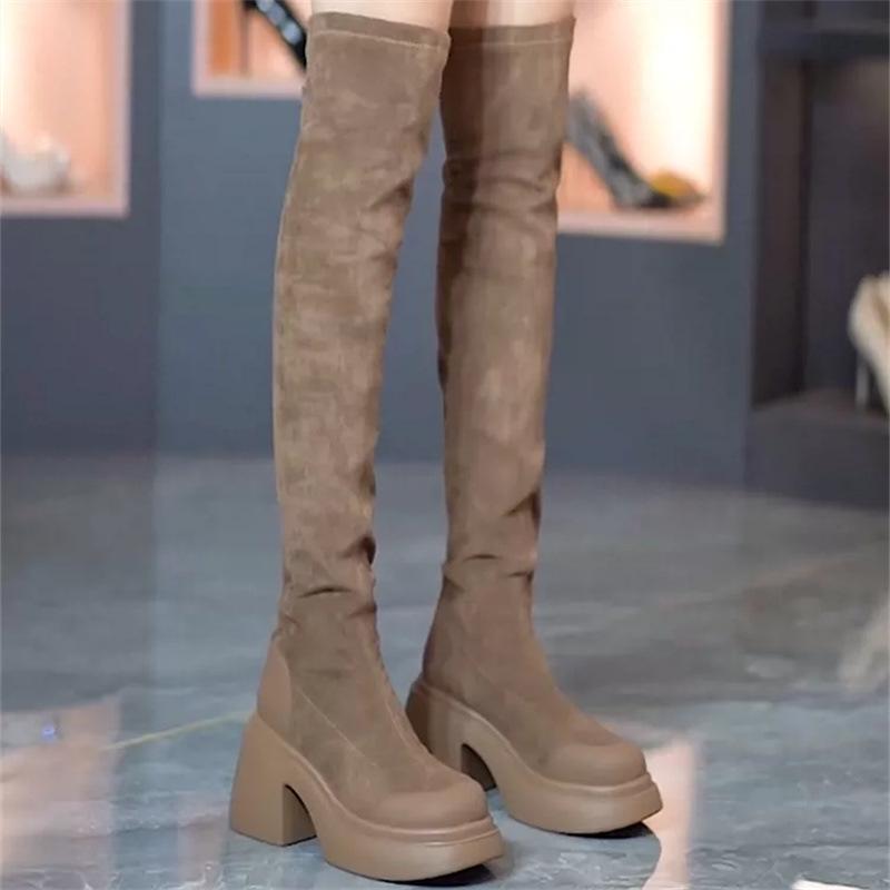 

Сапоги-ботфорты на худые ноги, женские новые осенне-зимние туфли на высоком каблуке, удлиненные сапоги-ботфорты, эластичные сапоги-чулки, замшевые сапоги 35 коричневый