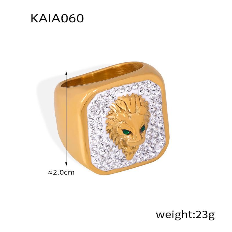 

Модні хіп-хоп прикраси, Кільце з рельєфом лева, інкрустоване цирконами, Персоналізоване кільце з титанової сталі з золотим покриттям, легка розкіш No.8
