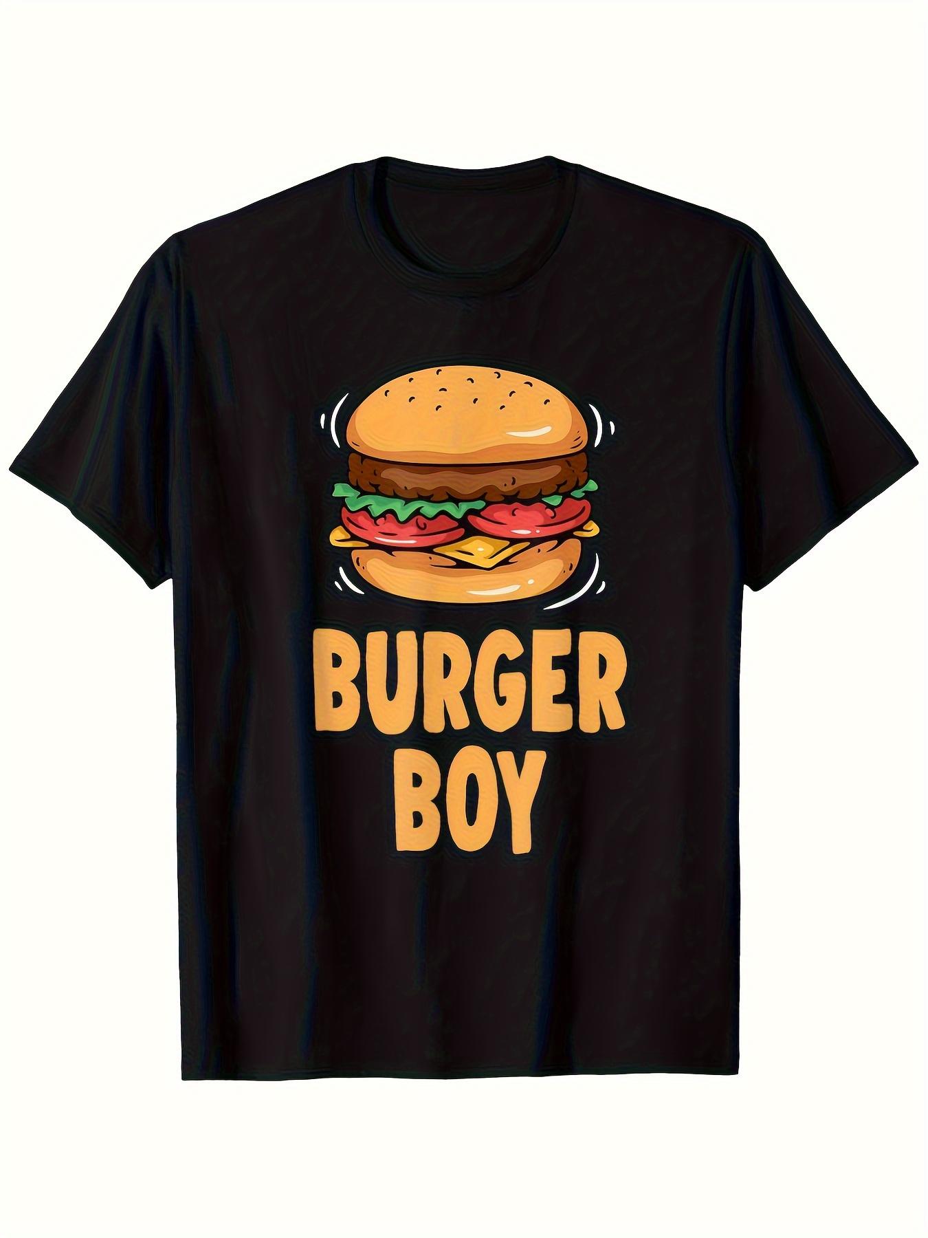 Men s Burger Boy Graphic T-Shirt - Black Casual Short Sleeve Tee with Bold Burger Print S