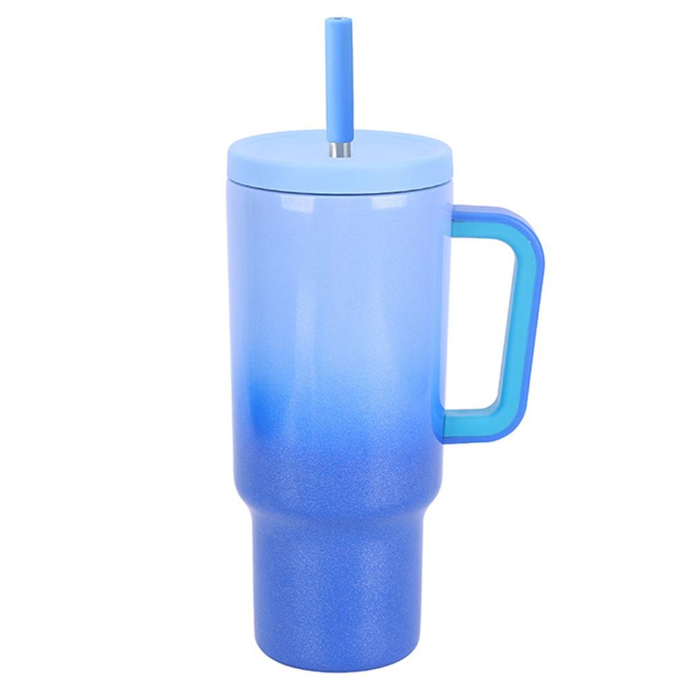 40oz Strohhalm Doppelwandiger Isolierbecher mit Henkel Sportwasserflasche Edelstahl Vakuum Thermoisolierter Becher für Frauen Männer