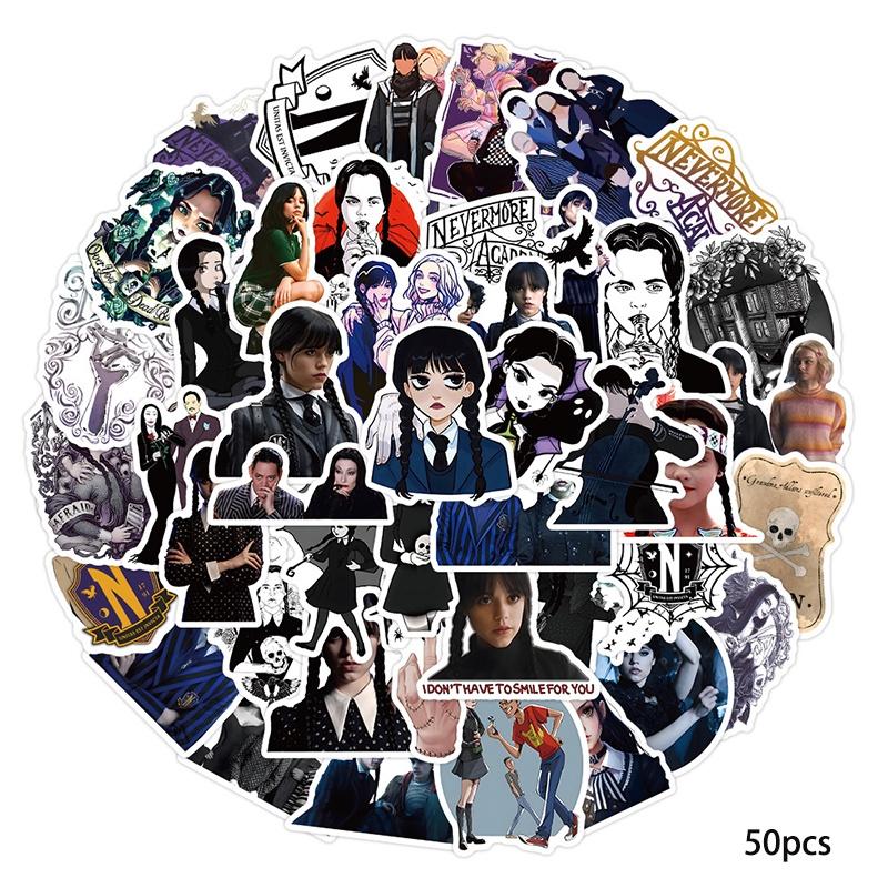 50100pcs Addams The Family Stickers Waterproof Reusable Gift Decor