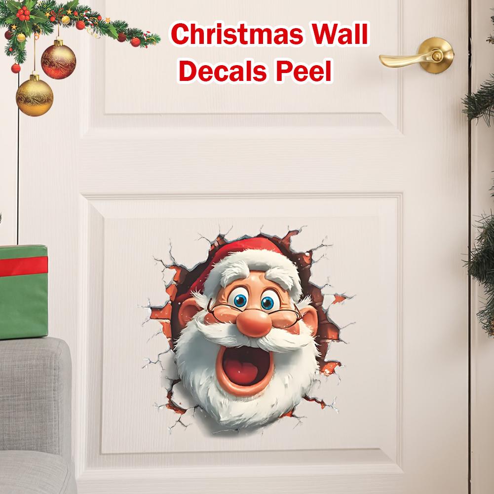 3D Cristmas Wall Stickers,Stanta Claus Decal,Santa Break Through Wall Stickers Decal for Toilet, Window Home Holiday Party Decor