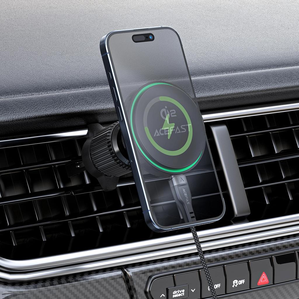 Acefast D33 Car Mount with 15W Qi2 Magnetic Charger for Air Vent - Black