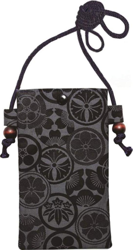 Maruzen Japanese-made Pochette, SmartphoneSmall Item Case, Japanese Pattern, 11 X 1 X 18.5 Cm, Family Crest, Navy