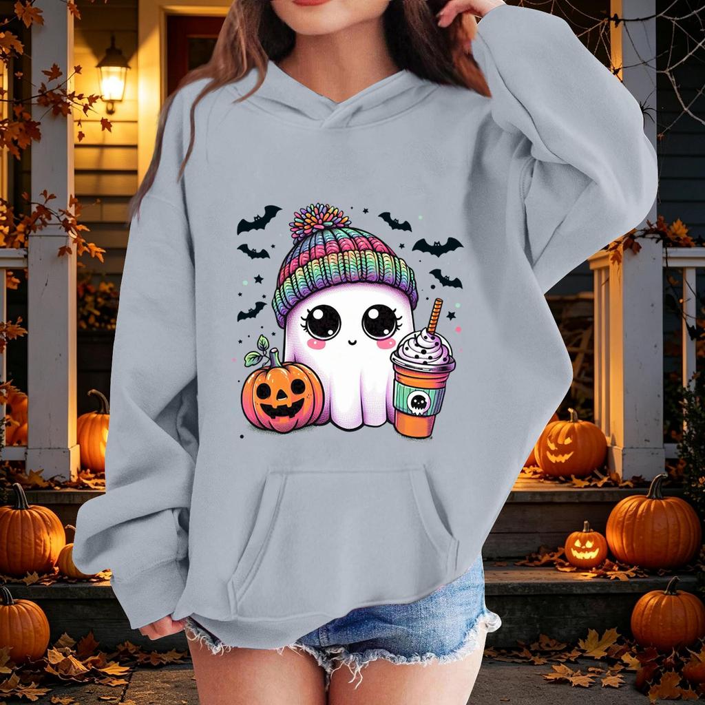 Kids Halloween Printed Hoodie, Loose Fit Casual Pullover for Boys Girls