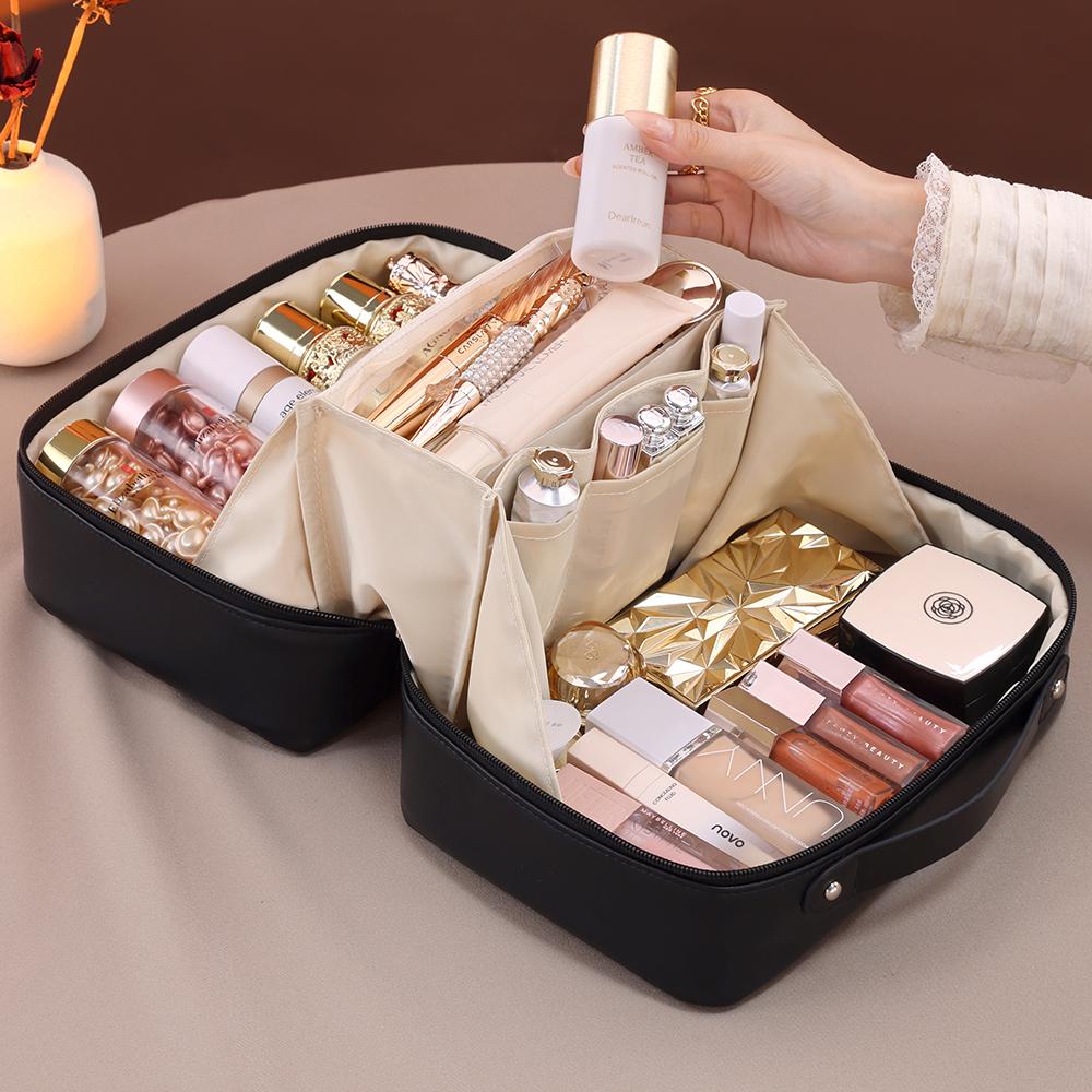 Large Capacity Waterproof PU Leather Makeup Bag Women's Portable Travel Cosmetic Storage Bag Skin Care Wash Bag